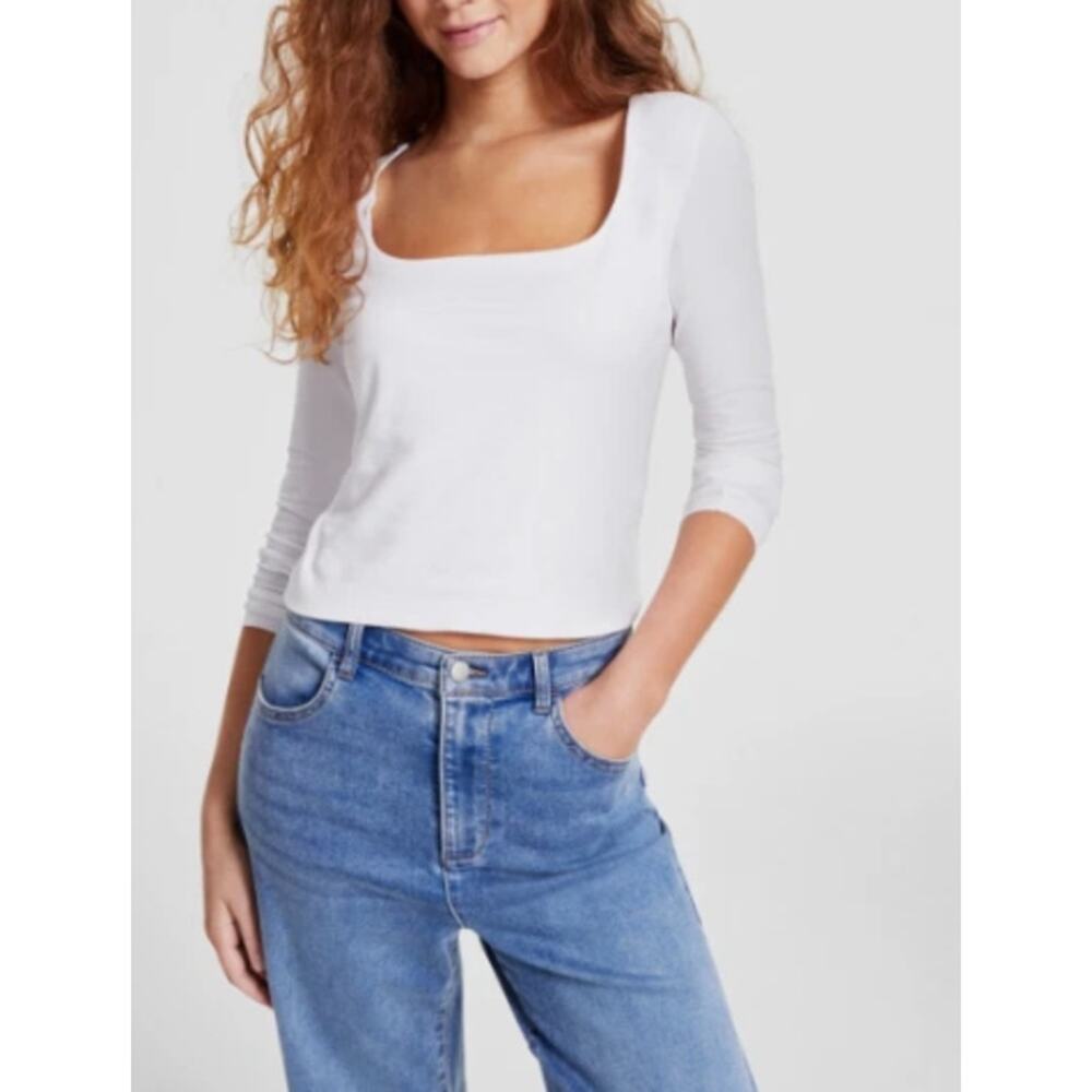 Planet Heart Junior's Square-Neck Long-Sleeve Tee White XL